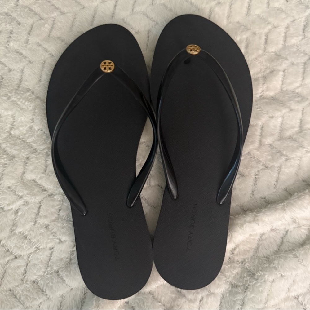 Tory Burch Black Sandals with Gold Logo